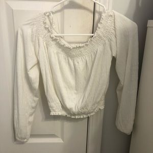 cropped off the shoulder divided top